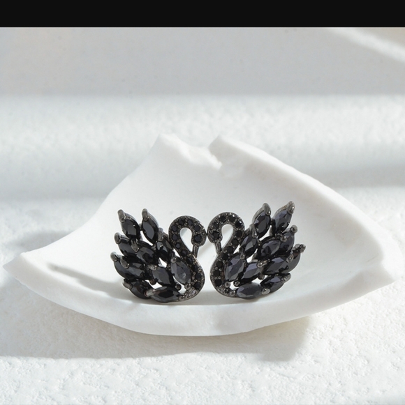 Jewelry - Black Crystal Swan Statement Earrings